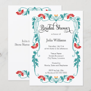 Elegant Leaf Florals and Swirls Bridal Shower Invitation