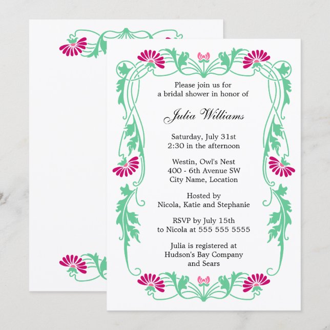 Elegant Leaf Florals and Swirls Bridal Shower Invitation (Front/Back)