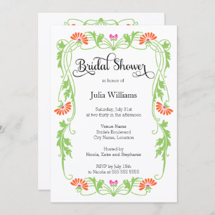 Elegant Leaf Florals and Swirls Bridal Shower Invitation