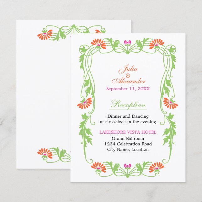 Elegant Leaf Florals and Swirls Reception Cards (Front/Back)
