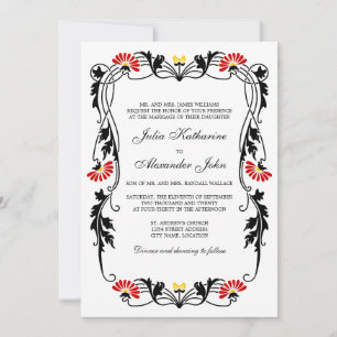 Elegant Leaf Florals and Swirls Wedding Invitation