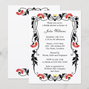 Elegant Leaf Florals & Swirls Bridal Shower Invite