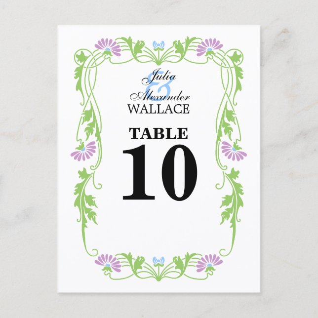 Elegant Leaf Florals & Swirls Table Number Card (Front)