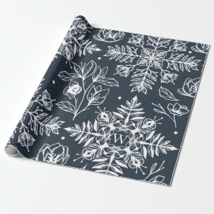 Elegant Leaf Foliage Snowflake Pattern Christmas Wrapping Paper