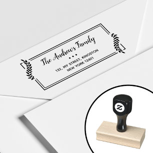 Elegant Leaf Frame Family Rubber Stamp