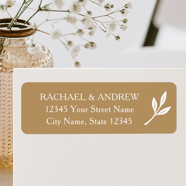 Elegant Leaf Gold White Wedding Return Address Label (Creator Uploaded)