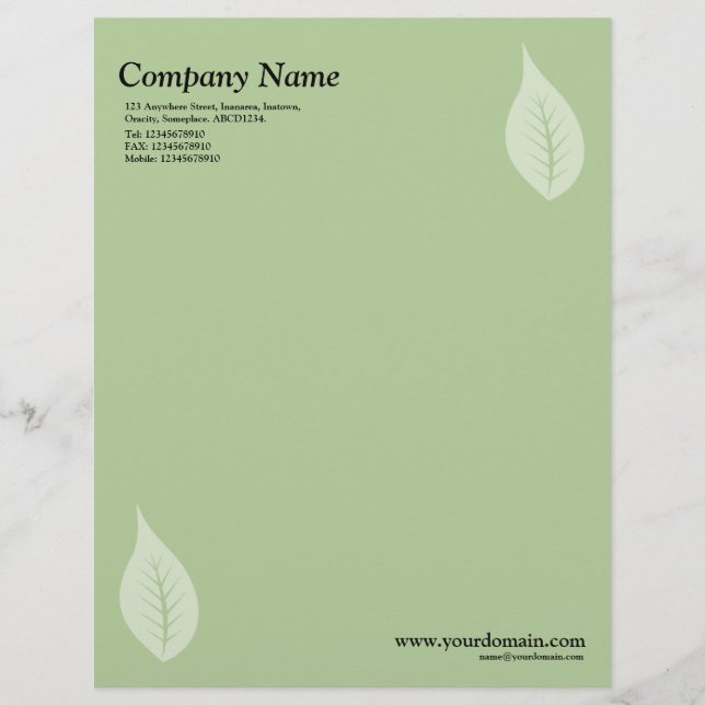 Elegant Leaf - Green Customised Letterhead (Front)