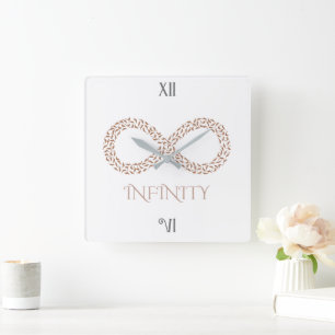 Elegant Leaf Infinity Symbol Minimalist Square Wall Clock
