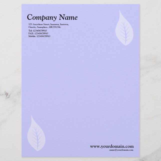 Elegant Leaf - Light Blue Letterhead Design (Front)
