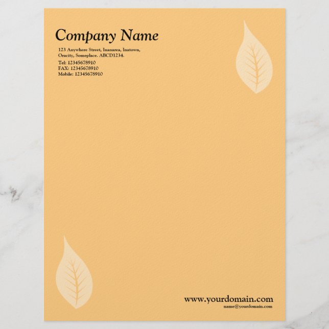 Elegant Leaf - Light Orange (Felt) Letterhead Design (Front)
