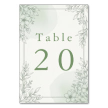 Elegant Leaf Line Art Reception Table Numbers Card