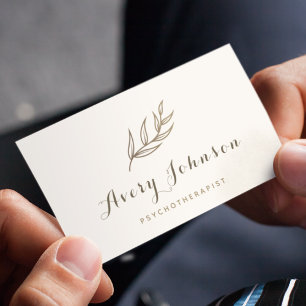 Elegant Leaf Minimalist Psychotherapist Counsellor Business Card