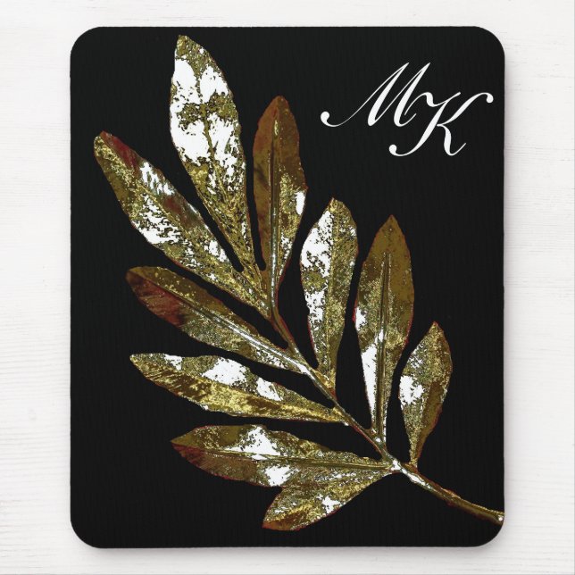 Elegant Leaf Monogram Mousepad (Front)