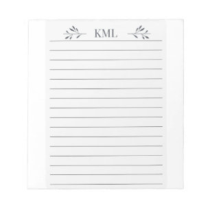 Elegant Leaf Monogram Personalised Lined Notepad
