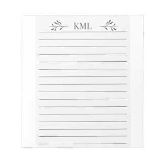 Elegant Leaf Monogram Personalised Lined Notepad