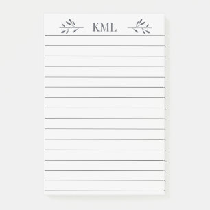 Elegant Leaf Monogram Personalised Lined Post-it Notes