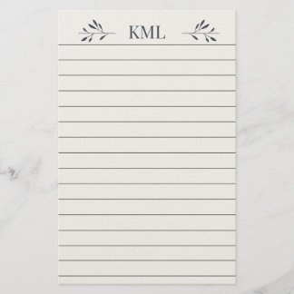 Elegant Leaf Monogram Personalized Lined Stationery