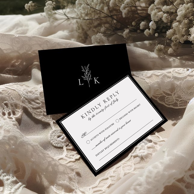 Elegant Leaf Monogram Wedding RSVP  Enclosure Card (Creator Uploaded)