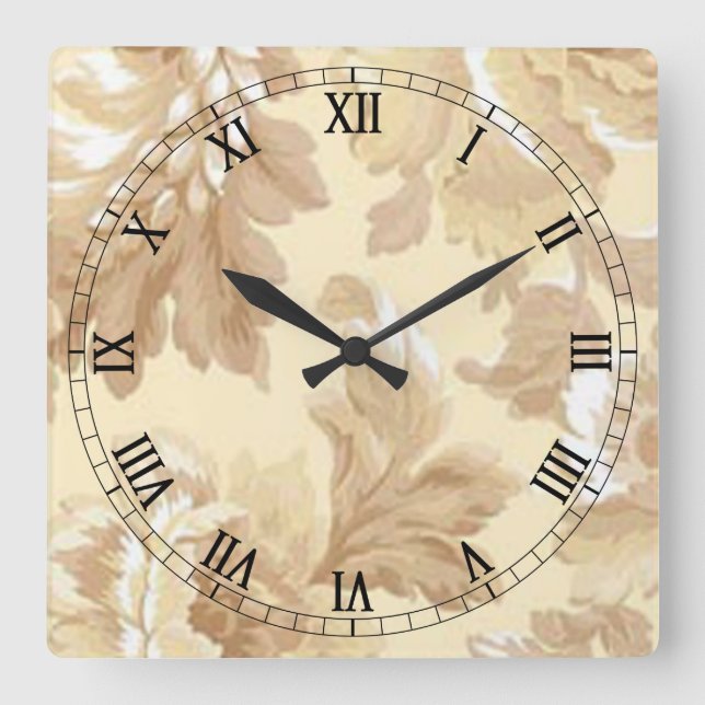 Elegant Leaf  Square Roman Numerals Clock (Front)