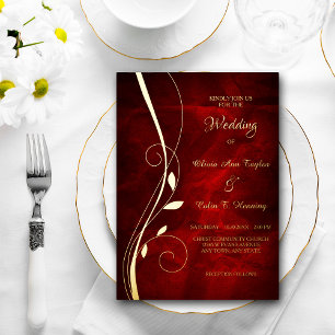 Elegant Leaf Swirl Deep Red Wedding