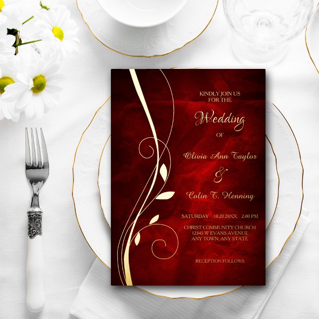 Elegant Leaf Swirl Deep Red Wedding (Creator Uploaded)