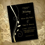 Elegant Leaf Swirl Wedding Foil Invitation<br><div class="desc">This beautiful wedding invitation in your choice of gold, silver, or rose gold foil and black will give a sense of elegance to your wedding! The front left has a graceful swirl adorned with a few leaves. Your wedding text is at the right of the image. Everything is placed on...</div>