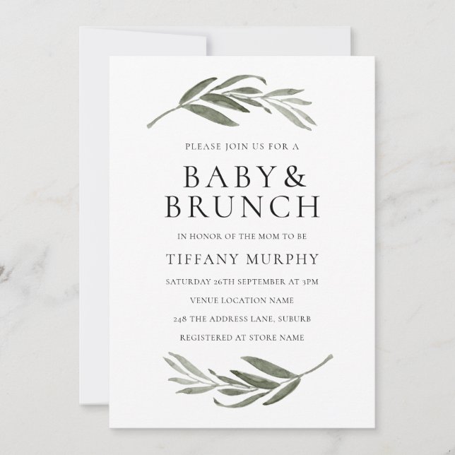 Elegant Leaf Wreath Baby Shower Brunch Invite (Front)