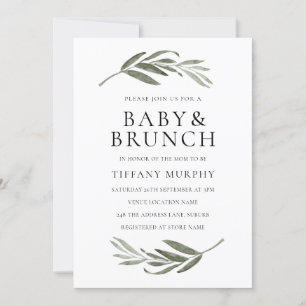 Elegant Leaf Wreath Baby Shower Brunch Invite