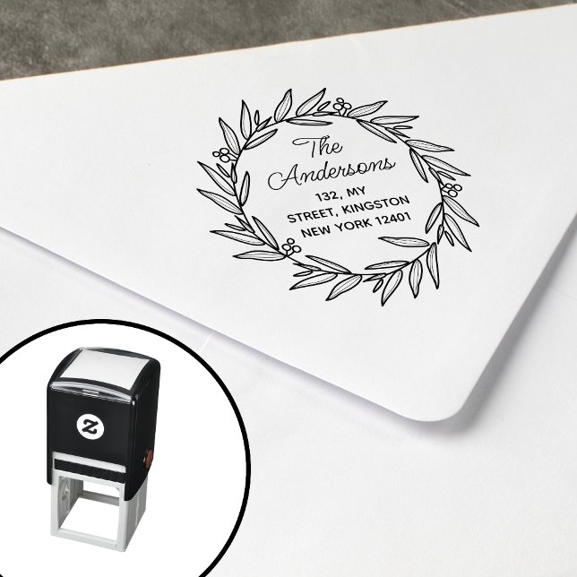 Elegant Leaf Wreath Family Botanical Self-inking Stamp (Creator Uploaded)