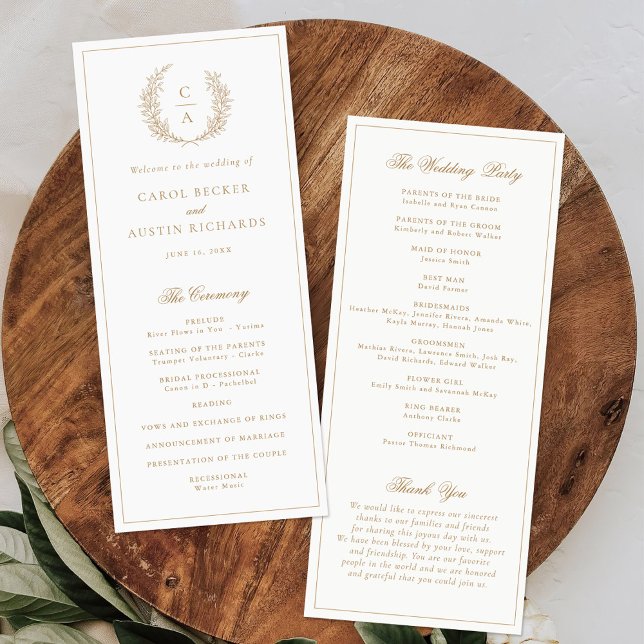Elegant Leaf Wreath Gold Script Wedding Program (Creator Uploaded)