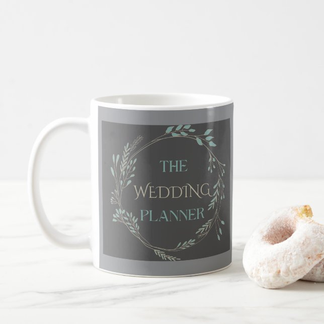 Elegant Leaf Wreath, Wedding Planner Gift Coffee Mug (With Donut)