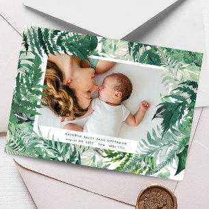 elegant leafy botanical newborn 4 photo baby birth announcement