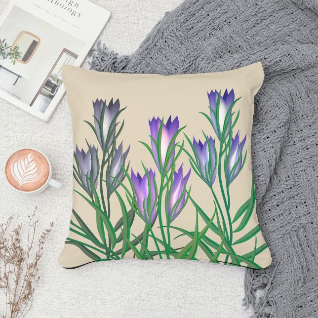 Elegant leafy bunch of flowers blue purple beige cushion (Creator Uploaded)