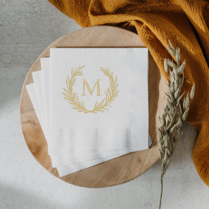 Elegant Leafy Crest Personalised Monogram Initial  Foil Napkins