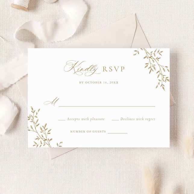 Elegant Leafy Gold Laurel Botanical Wedding RSVP Invitation (Creator Uploaded)