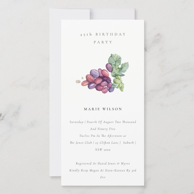 Elegant Leafy Grapes Any Age Birthday Invite (Front)