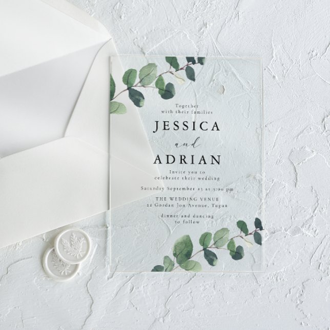 Elegant Leafy Green Wedding Acrylic Invitations (Creator Uploaded)