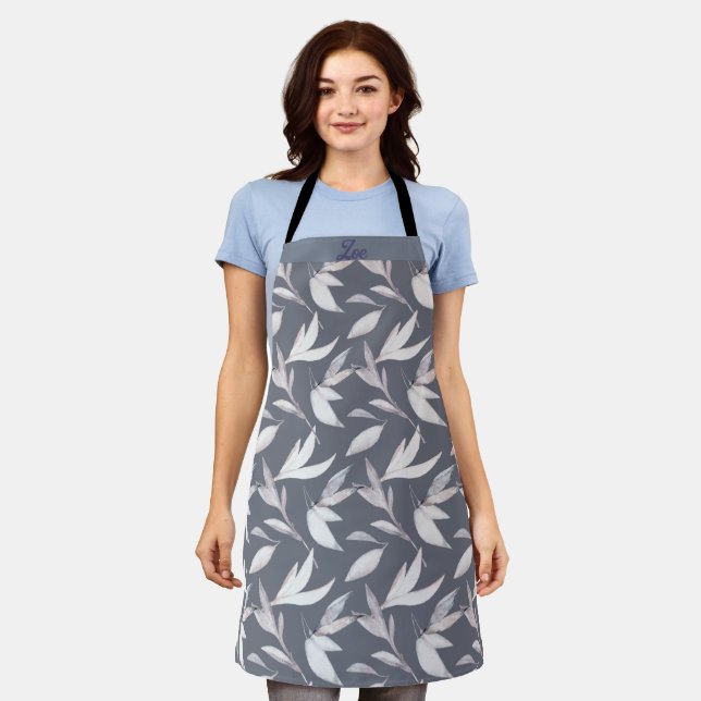 Elegant Leafy Grey Modern Botanical Apron (Worn)