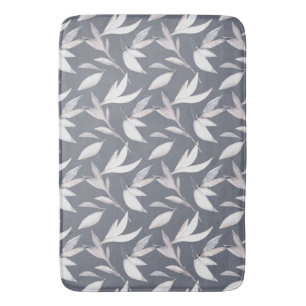 Elegant Leafy Grey Modern Botanical  Bath Mat