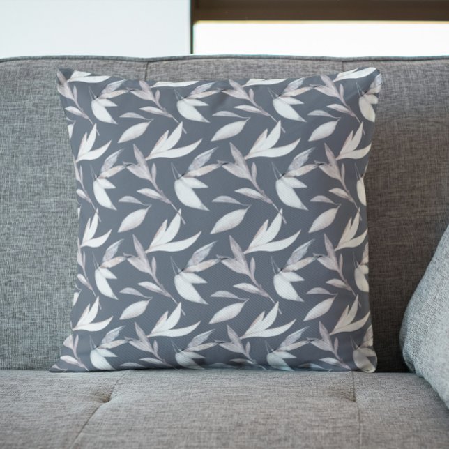 Elegant Leafy Grey Modern Botanical  Cushion (Creator Uploaded)