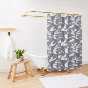 Elegant Leafy Grey Modern Botanical Shower Curtain