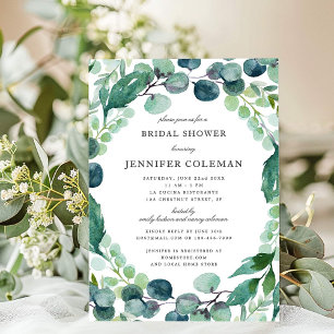 Elegant Leafy Watercolor Botanical Bridal Shower Invitation