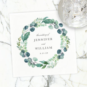 Elegant Leafy Watercolor Botanical Wreath Wedding Napkin