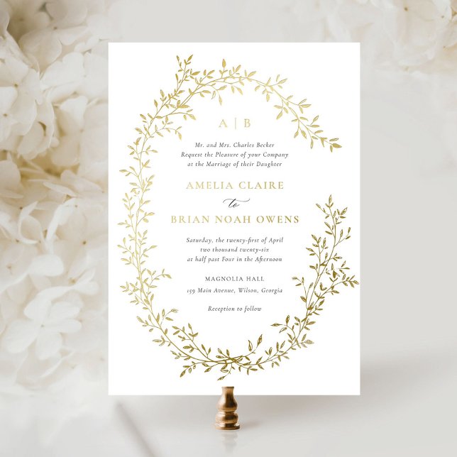 Elegant Leafy Wreath Gold Foil Botanical Wedding (Creator Uploaded)