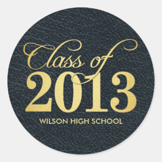 Elegant "leather" black and gold Class of 2013 Classic Round Sticker