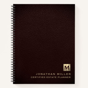Elegant Leather Luxury Gold Initial Logo Notebook