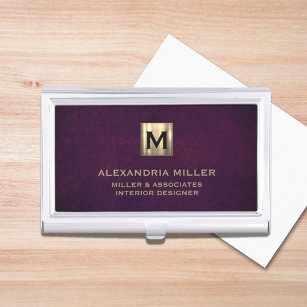 Elegant Leather Luxury Gold Monogram Business Card Holder