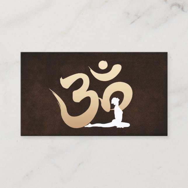 Elegant Leather Om Symbol Yoga & Meditation Business Card (Front)