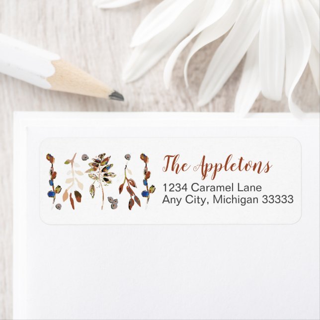 Elegant Leaves And Berries Pattern Stationery Return Address Label (Insitu)