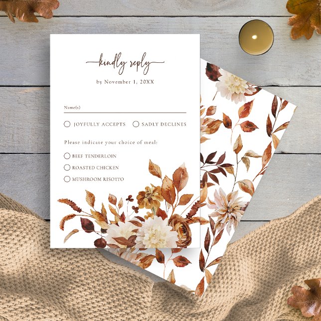 Elegant Leaves Autumn RSVP Card (Elegant Terracotta Leaves Autumn Watercolor RSVP Card by Painted Paperie
)